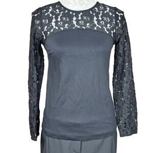 Boden Ponte Knit Lace‎ Top Black Size 2 Feminine Elegant Blouse